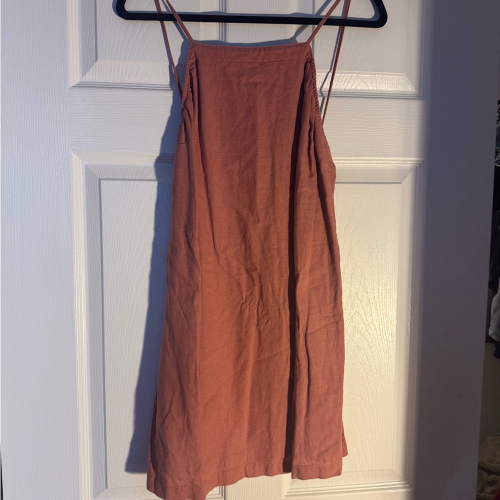 Abercrombie Linen Blend Low Back Mini Dress in Coral